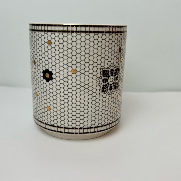 Anthropologie Margot Mosaic Monogram Mug Initial "D" Black White Gold Coffee Tea - Picture 4 of 7